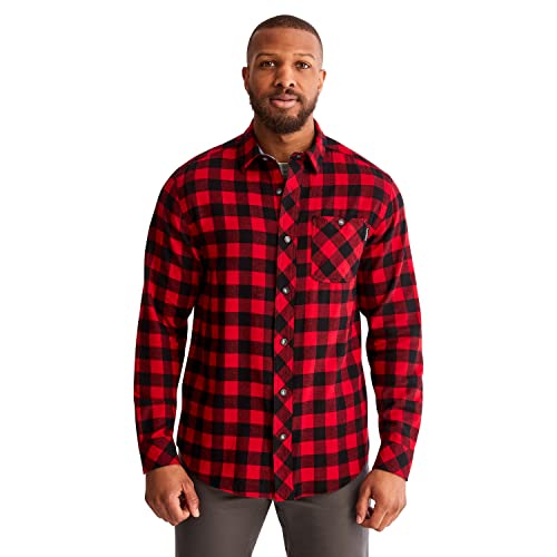 Timberland PRO Herren Woodfort mittelschweres Flanell Button-Down-Arbeitshemd, Klassisches Rotes Büffelkaro, Klein von Timberland PRO