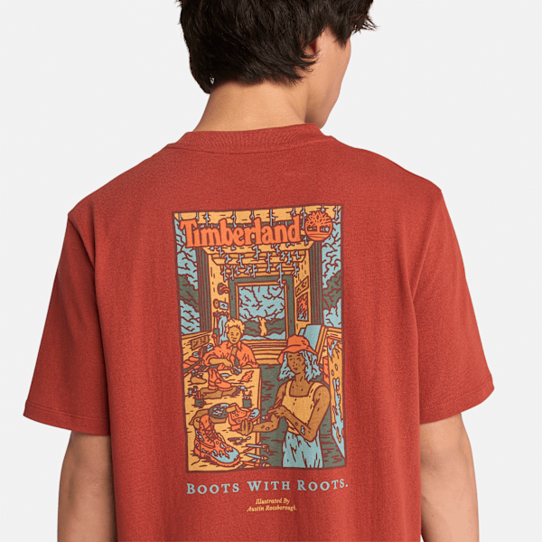 Timberland - All Gender Gewaschenes T-Shirt mit Boot Lab-Grafik am Rücken in Rot, Herren, Rot, Größe: S von Timberland