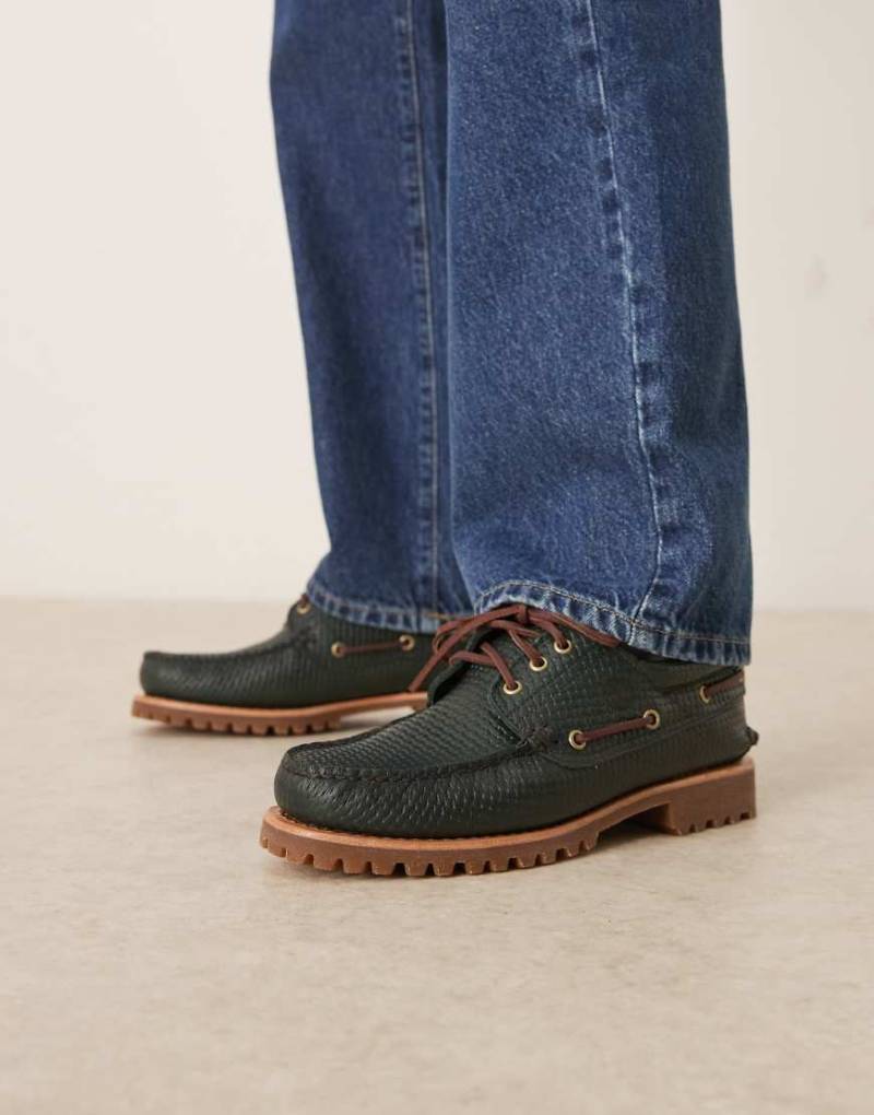 Timberland Authentic - Klassischer Bootsschuh aus grünem Leder mit All-over-Webung und 3 Ösen von Timberland