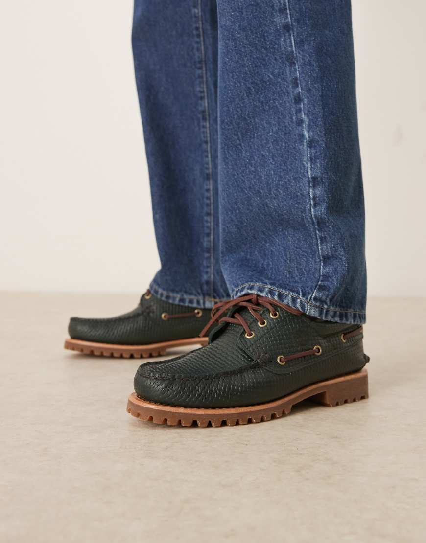 Timberland Authentic - Klassischer Bootsschuh aus grünem Leder mit All-over-Webung und 3 Ösen von Timberland