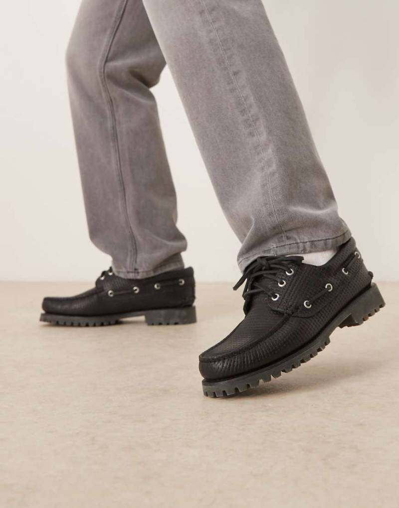 Timberland Authentic - Klassischer Bootsschuh aus schwarzem Leder mit All-over-Webung und 3 Ösen von Timberland