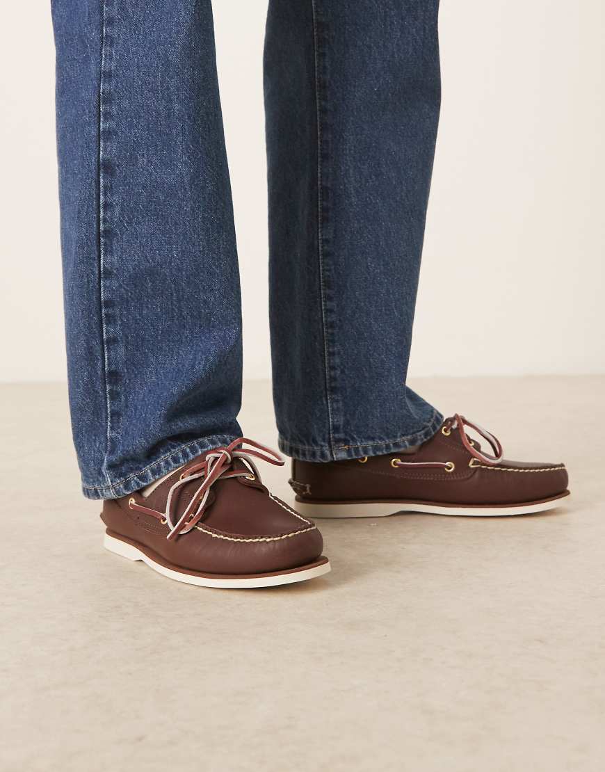 Timberland Authentics - Klassische Bootsschuhe aus braunem Vollnarbenleder mit 3 Ösen von Timberland