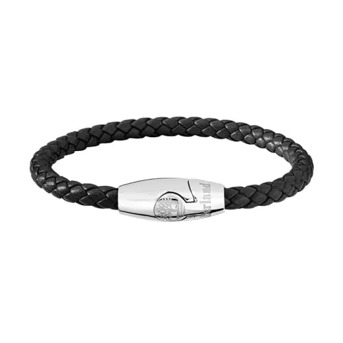 Timberland BACARI Herren Armband aus Edelstahl Silber und Leder Schwarz, Länge: 20 cm, TDAGB0001701 von Timberland