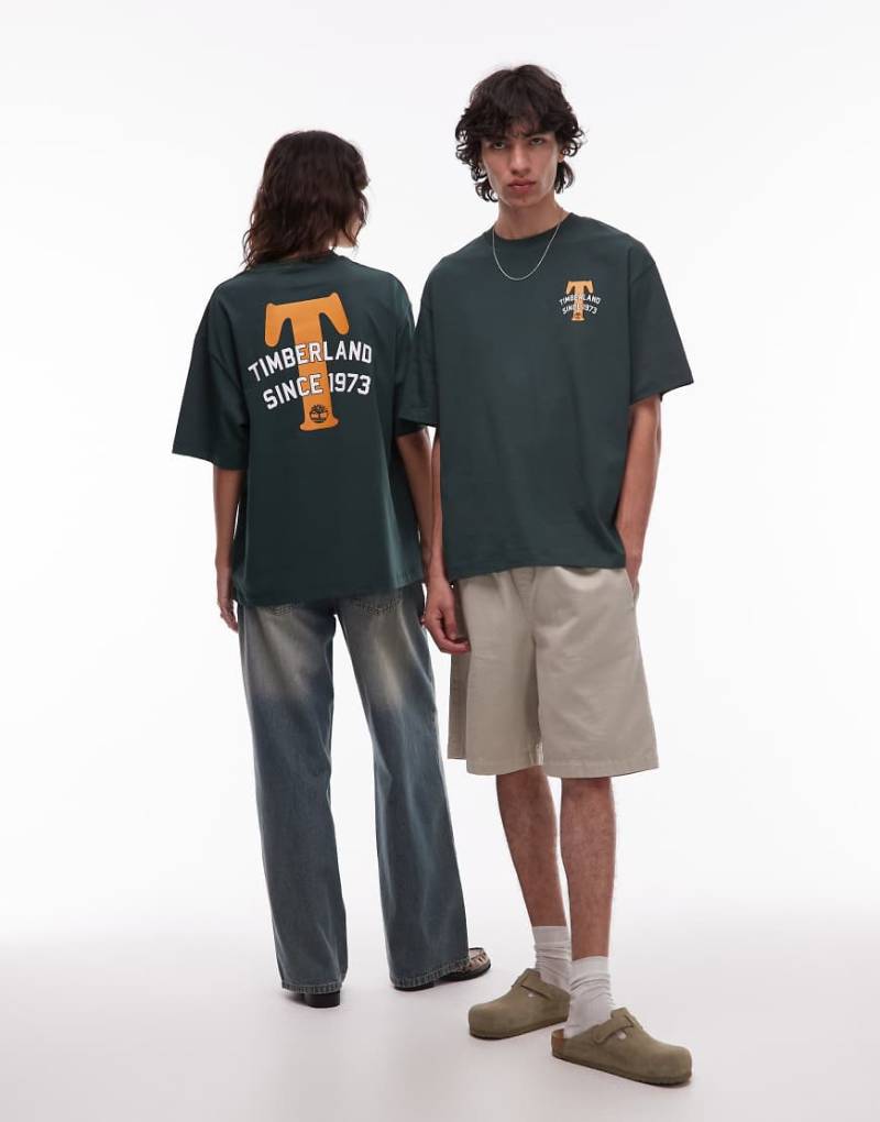 Timberland - Big T - Oversize-T-Shirt in Dunkelgrün mit Rückenprint von Timberland