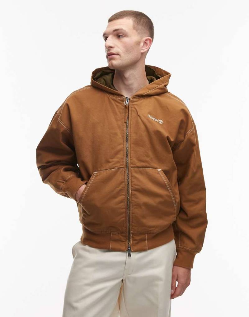 Timberland - Bomberjacke aus schwerem Canvas in dunklem Beige mit Kapuze-Neutral von Timberland