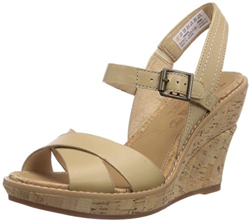 Timberland Millbridge FTW_EK Millbridge Leather Backstrap, Damen Knöchelriemchen Sandalen mit Keilabsatz, Beige (BEIGE), 41 EU von Timberland