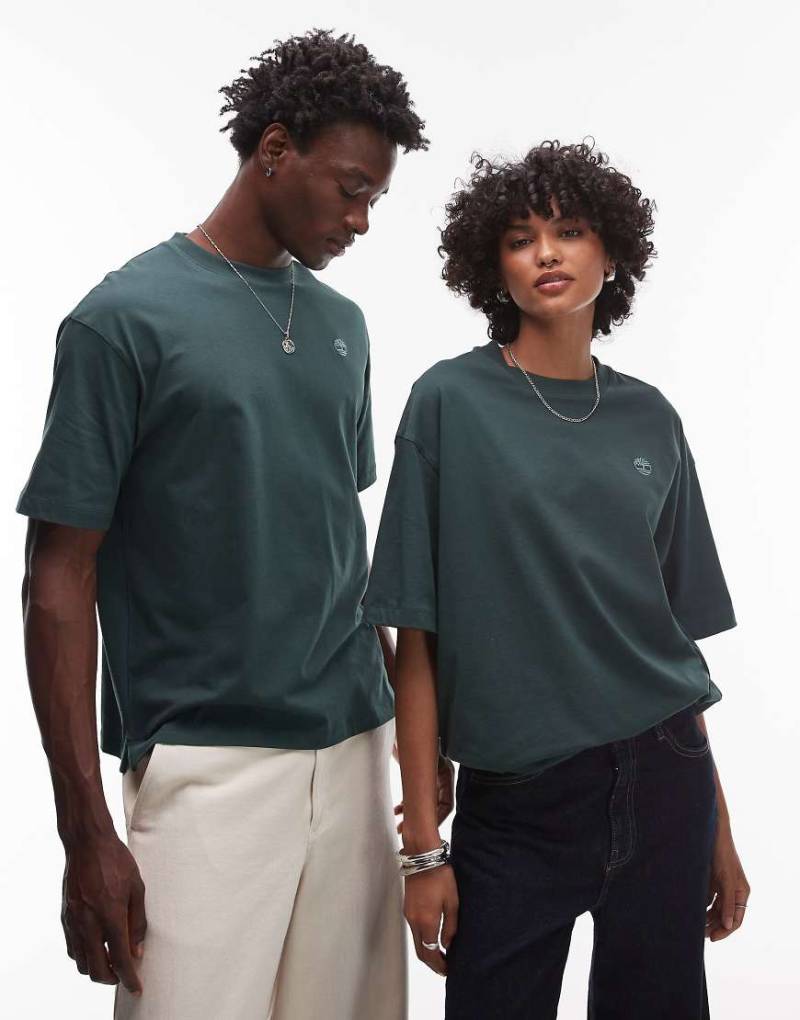 Timberland - Dunstan - Oversize-T-Shirt in Dunkelgrün mit kleinem Logo auf der Brust von Timberland