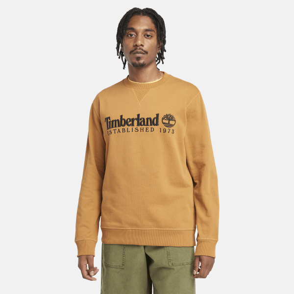 Timberland - Sweatshirt mit Rundhalsausschnitt und gesticktem „Established 1973"-Logo für Herren in Gelb, Mann, Gelb, Größe: L von Timberland