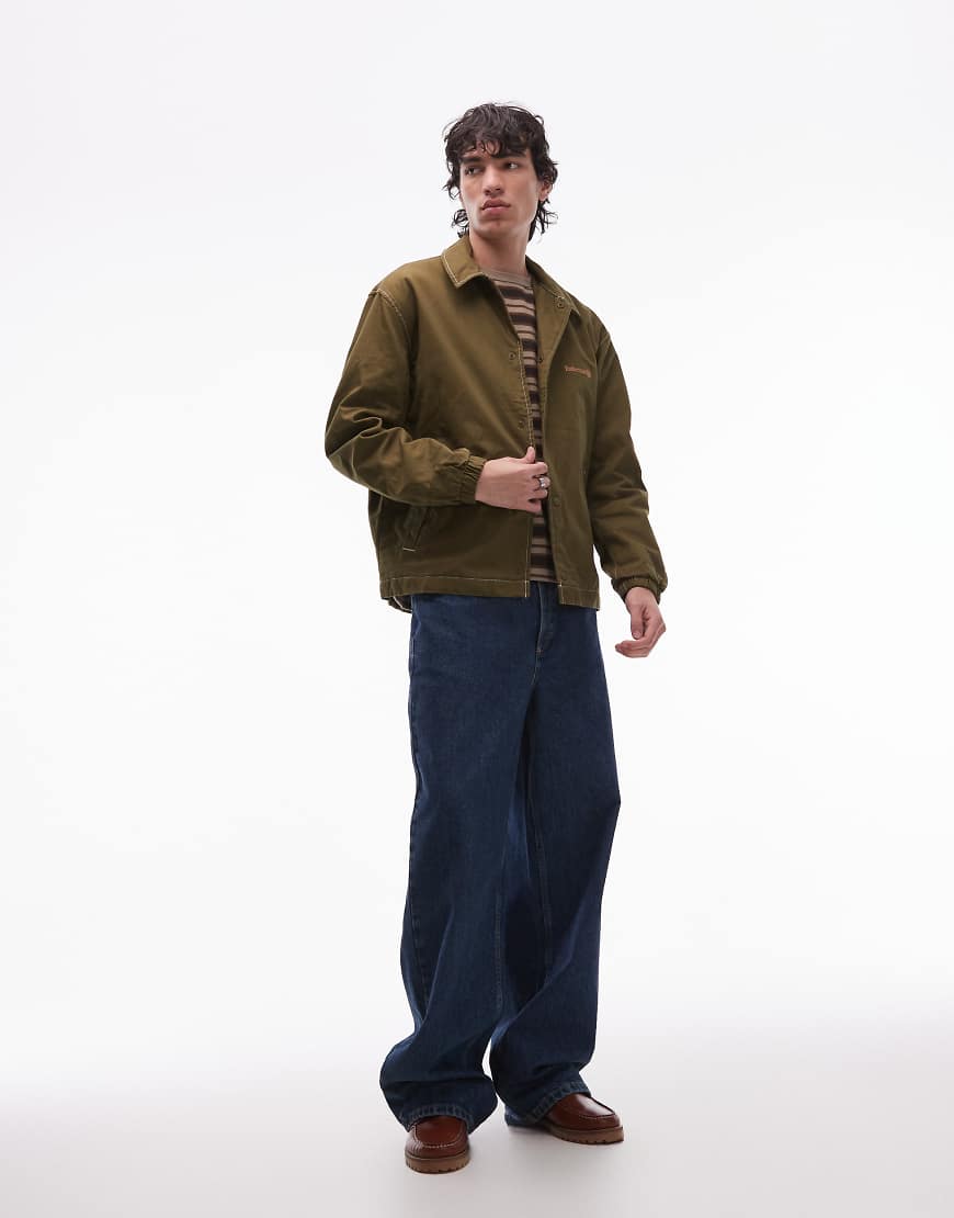 Timberland - Gefütterte Coachjacke aus gewaschenem Canvas in Olivgrün von Timberland