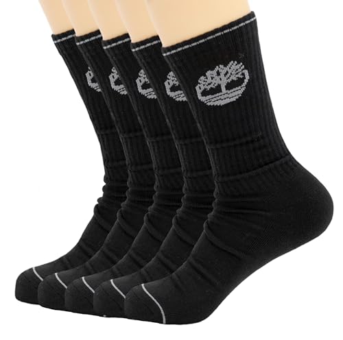 Timberland Gepolsterte Performance Work Athletic Crew Länge 5 Paar Socken für Herren mit Fußgewölbeunterstützung Schuhgröße 43-47, Schwarz, 9-12 von Timberland