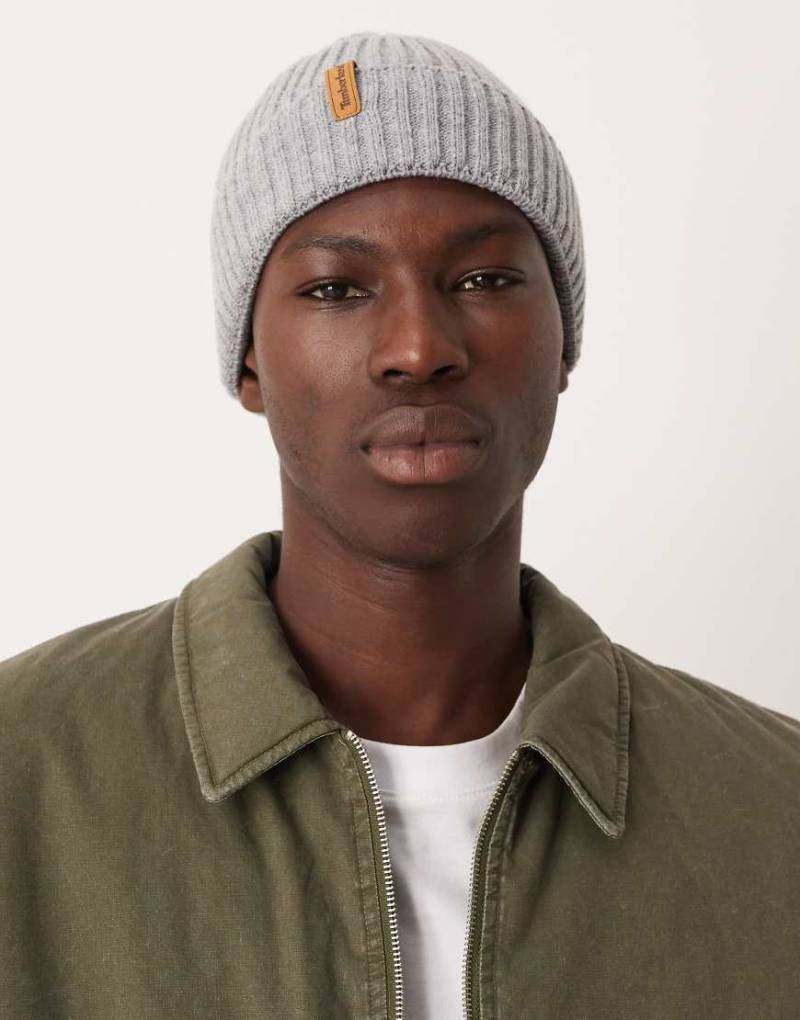 Timberland - Gerippte Strickmütze in mittlerem Heidegrau von Timberland