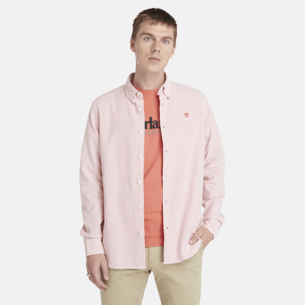 Timberland - Gestreiftes Seersucker-Hemd für Herren in Pink, Mann, Pink, Größe: XL Timberland - Gestreiftes Seersucker-Hemd für Herren in Pink, Mann, Pink, Größe: XL von Timberland