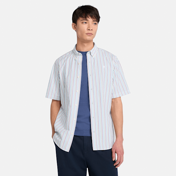 Timberland - Gestreiftes kurzärmeliges Hemd für Herren in Weiß, Herren, Weiß, Größe: 3XL von Timberland