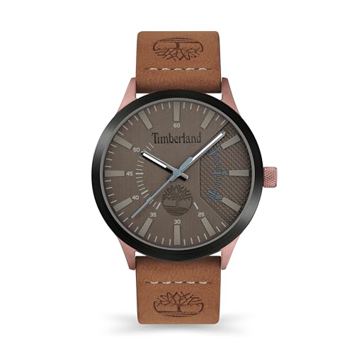 Timberland Hempstead Herren Armband Uhr Analog 40mm Edelstahl/Leder Grau-Braun, Wasserdichtigkeit: 5 bar, TDWGA2103603 von Timberland