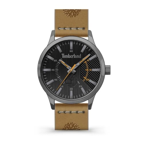 Timberland Hempstead Herren Armband Uhr Analog 40mm Edelstahl/Leder Grau-Braun, Wasserdichtigkeit: 5 bar, TDWGA2103601 von Timberland