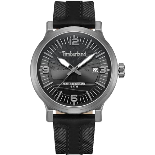 Timberland WESTERLEY Uhr für Herren in der Farbe Schwarz mit Armband aus Leder, Wasserdichtigkeit: 5 bar, Gehäusedurchmesser: 46 mm, TDWGN0029103 von Timberland