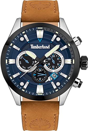 Timberland Tidemark Herren Armband Uhr Edelstahl/Leder Braun/Schwarz 46mm, Wasserdichtigkeit: 5 Bar, TDWJF2001901 von Timberland