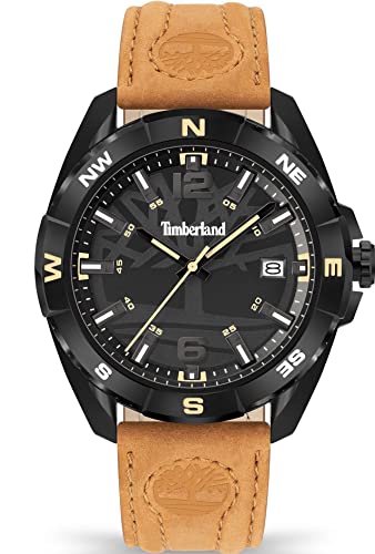 Timberland Herren Armbanduhr Millinocket in der Farbe Schwarz mit Lederarmband, Gehäusedurchmesser: 44 mm, TDWGB2202101 von Timberland