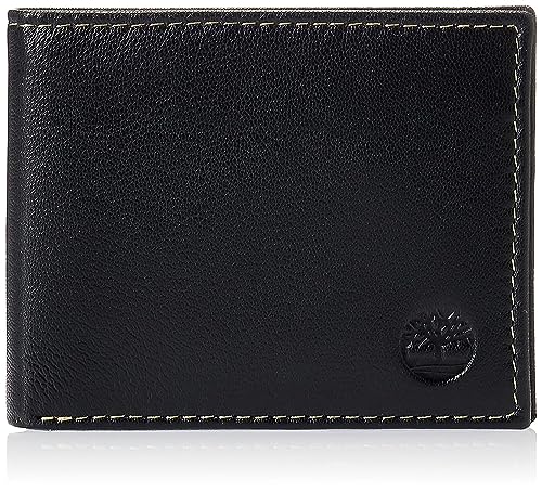 Timberland Herren Ledergeldbörse mit aufgesetzter Klapptasche Reisezubehör-Faltbare Brieftasche, Schwarz (Blix), Einheitsgröße von Timberland