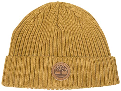 Timberland Herren Gerippte Uhren-Kappe mit Leder-Logo Beanie-Mütze, weizenfarben, Einheitsgröße von Timberland