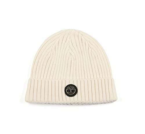 Timberland Herren Gerippte Uhrenkappe mit Logo-Platte Beanie-Mütze, Cream, Einheitsgröße von Timberland