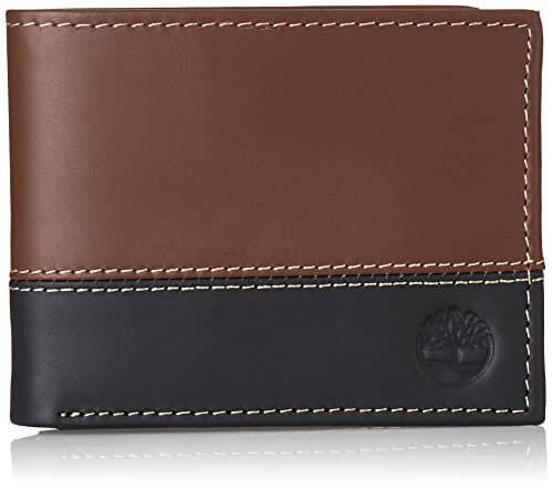 Timberland Herren Hunter Leather Passcase Trifold Wallet Hybrid Reisezubehör-zweifach gefaltetes Portemonnaie, schwarz/braun, Einheitsgröße von Timberland