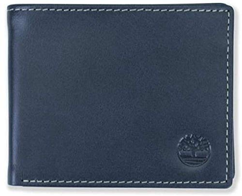 Timberland Men's Leather Wallet with Attached Flip Pocket Travel Accessory-Bi-Fold, Navy (Cloudy), One Size von Timberland