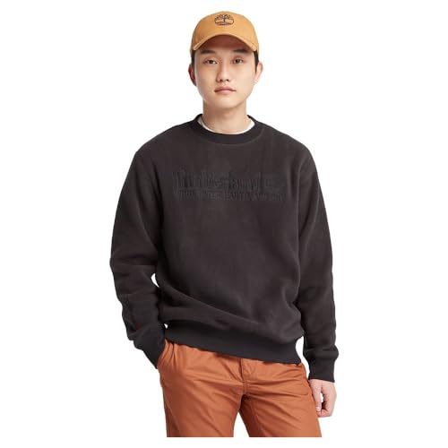 TIMBERLAND Herren Linear Logo Crew Neck with Po Black Sweatshirt, schwarz, XL von Timberland