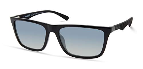 Timberland TBA9264 Herren Sonnenbrille, Casual Sonnenbrille in Leichtem Design, Rechteckige Linsenform, Rauchpolarisierte Gläser, Glänzendes Schwarz. von Timberland