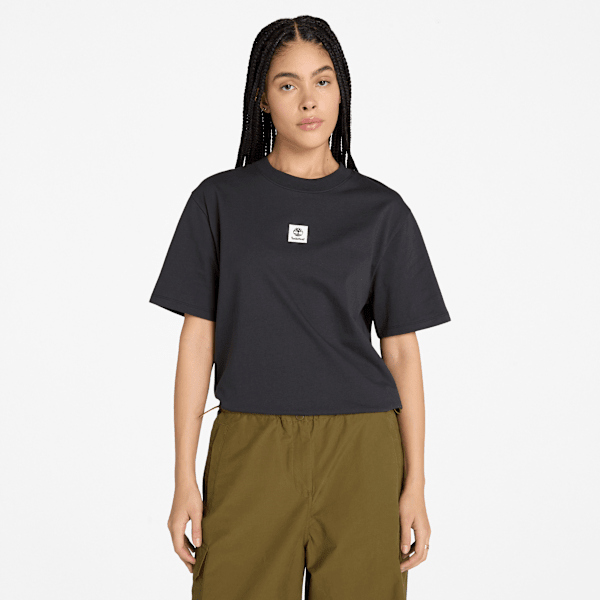 Timberland - Kurzarm-T-Shirt mit gestapeltem Logo für Damen in Schwarz, Frau, Schwarz, Größe: XXL von Timberland