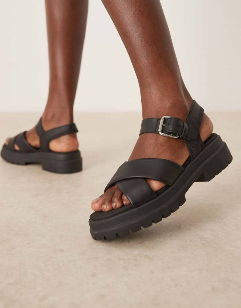Timberland - London Vibe - Sandalen aus Narbenleder in Schwarz mit überkreuzten Riemen von Timberland