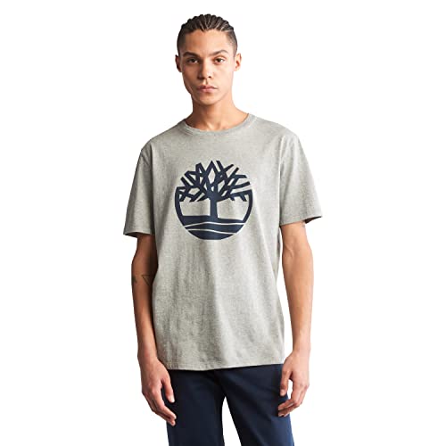 Timberland Men's Short Sleeve Tree Logo Organic Cotton T-Shirt (Grey/Navy Logo, Large) von Timberland