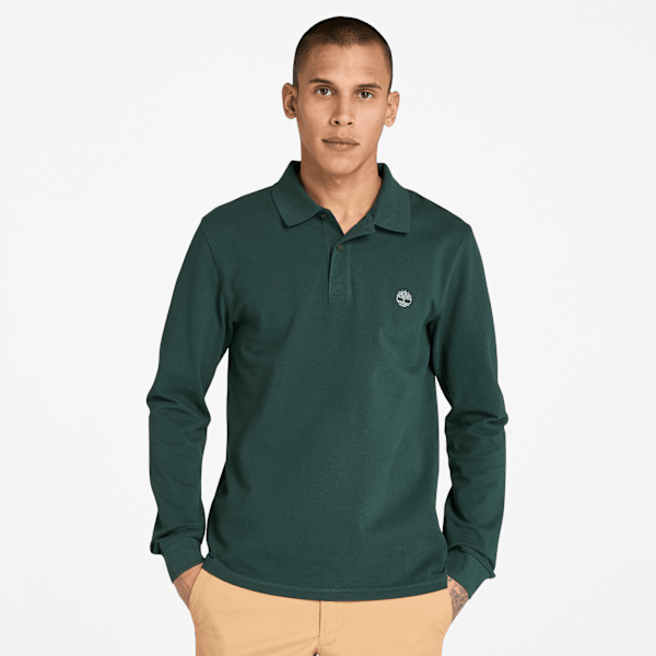 Timberland - Millers River Langarm-Polohemd aus Pikee für Herren in Dunkelgrün, Herren, Grün, Größe: XL von Timberland