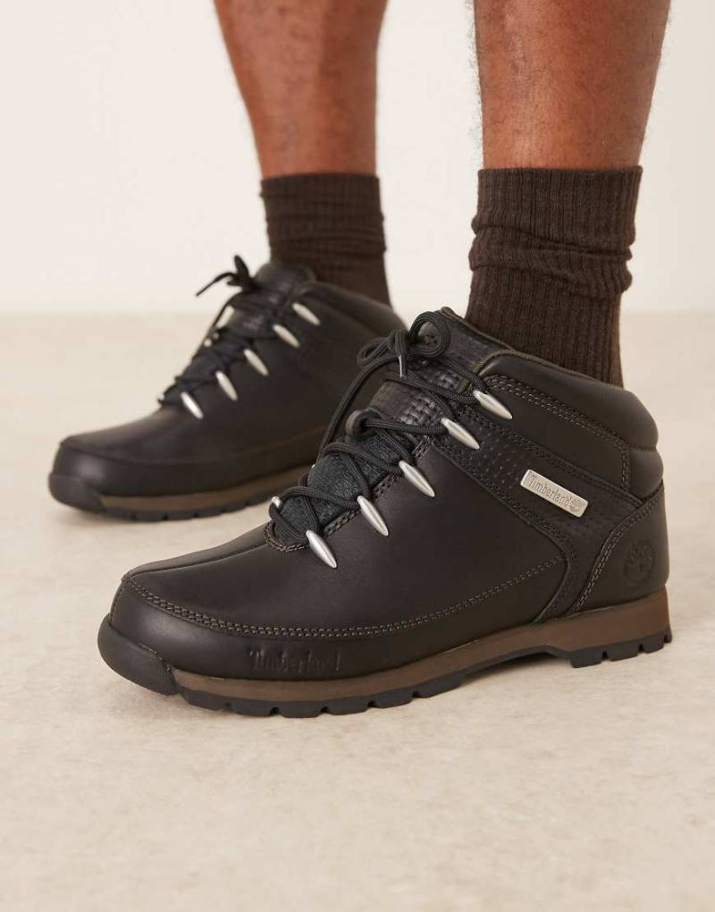 Timberland - Mittelhohe Schnürstiefel aus Vollnarbenleder in Schwarz mit Dunkelbraun von Timberland