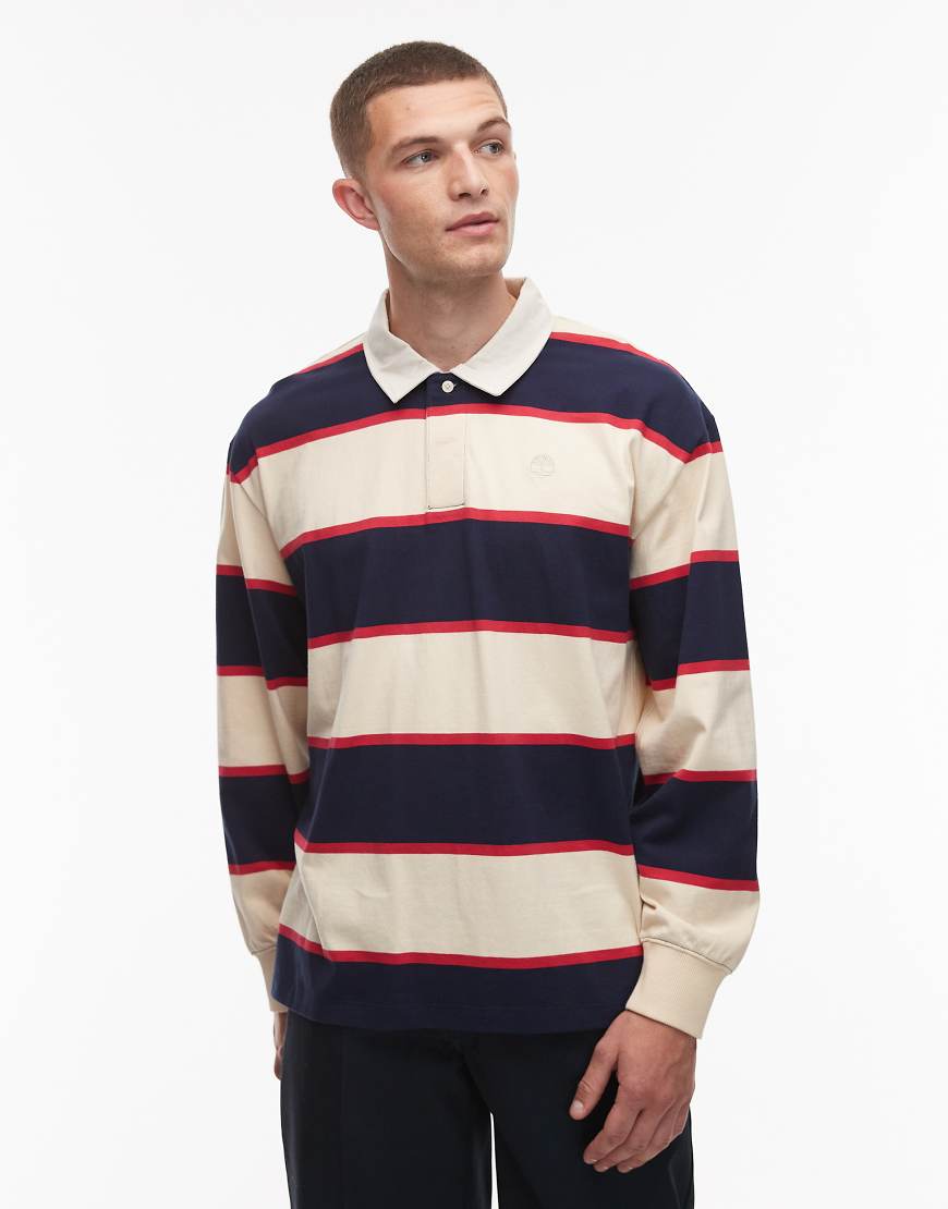 Timberland - Rugby-Polohemd mit kontrastierenden Streifen in Grün und Marineblau von Timberland