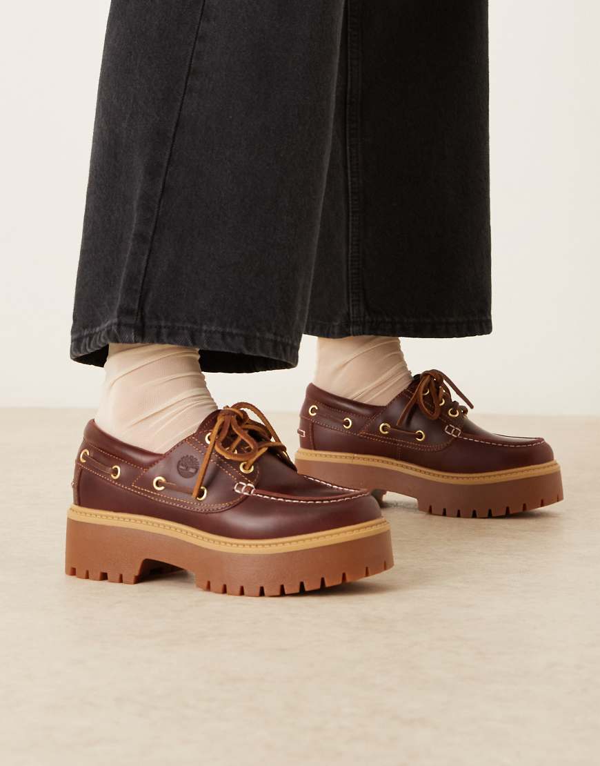 Timberland - Stone Street - Bootsschuhe aus Vollnarbenleder in Burgunder mit Plateausohle und 3 Ösen-Rot von Timberland