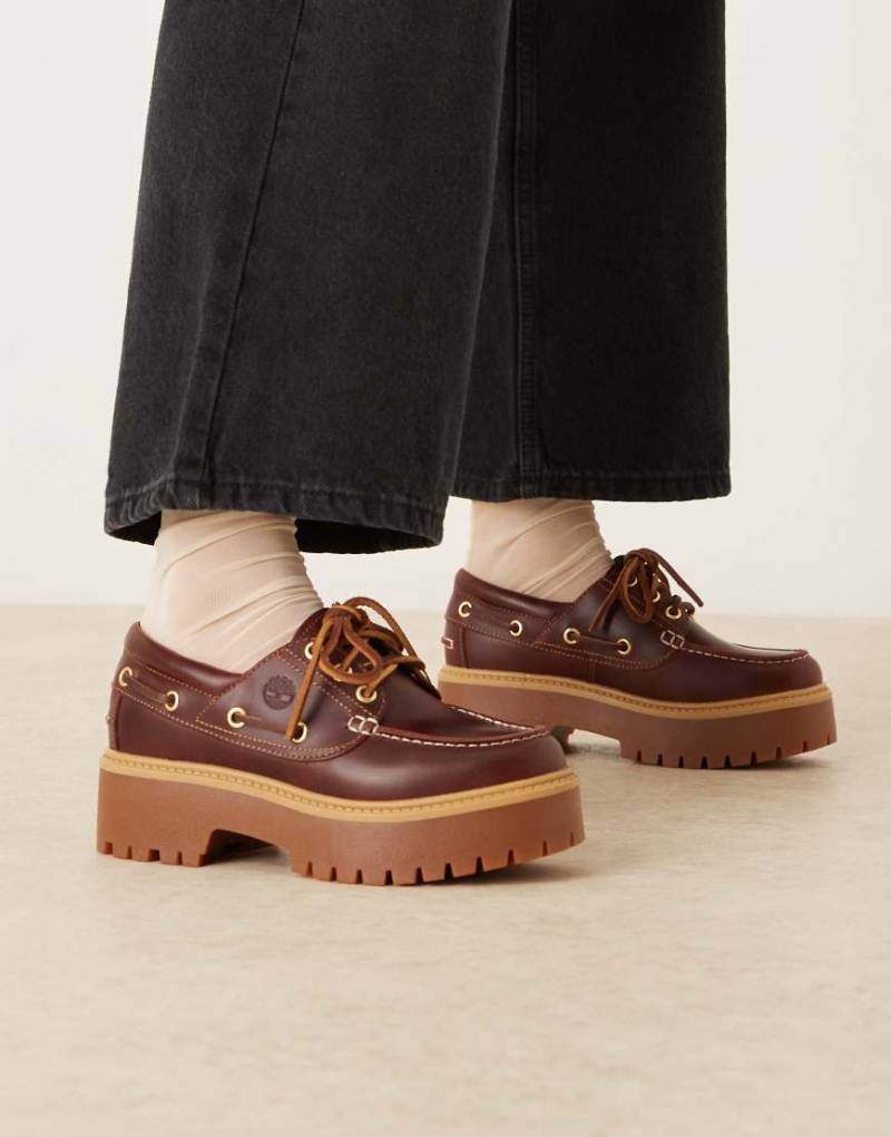 Timberland - Stone Street - Bootsschuhe aus Vollnarbenleder in Burgunder mit Plateausohle und 3 Ösen-Rot von Timberland