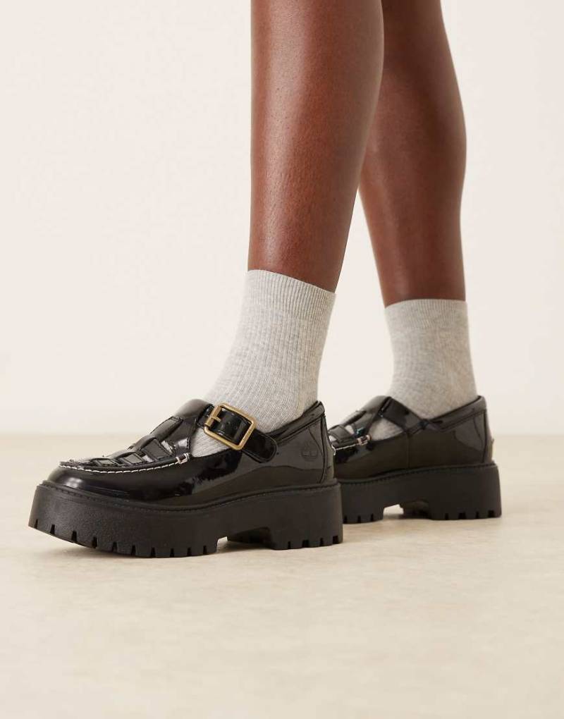 Timberland - Stone Street - Mary-Jane-Schuhe aus schwarzem Lackleder mit Plateausohle von Timberland