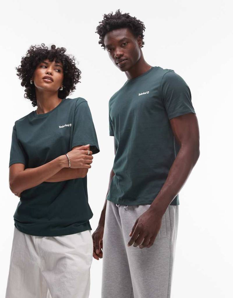 Timberland - T-Shirt in Grün mit kleinem Logo-Schriftzug auf der Brust von Timberland