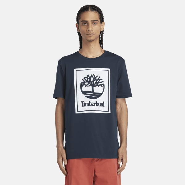 Timberland - T-Shirt mit kontrastierendem Stack-Logo für Herren in Dunkelblau, Mann, Blau, Größe: XL von Timberland