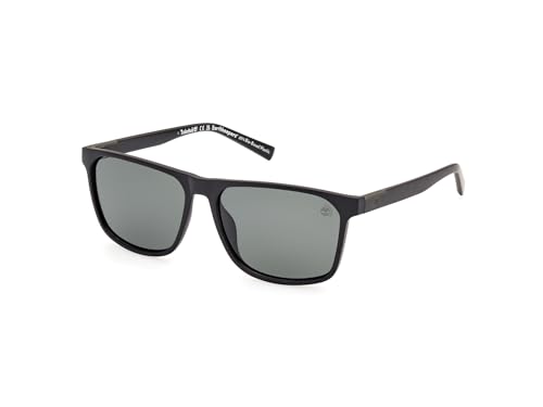Timberland TB9312 Sonnenbrille Herren, Casual Leichte Sonnenbrille, Rechteckige Linsenform, Geeignet für Korrekturgläser, Grüne Polarisierte Gläser, Mattes Schwarz von Timberland