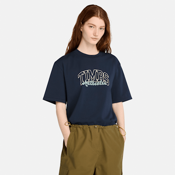 Timberland - Timberland Varsity Kurzarm-T-Shirt mit Grafik für Damen in Dunkelblau, Frau, Blau, Größe: XXS von Timberland