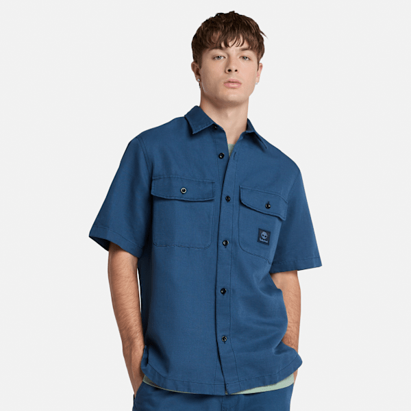 Timberland - Utility-Hemdjacke aus Baumwolle und Leinen für Herren in Dunkelblau, Mann, Blau, Größe: L Timberland - Utility-Hemdjacke aus Baumwolle und Leinen für Herren in Dunkelblau, Mann, Blau, Größe: L von Timberland