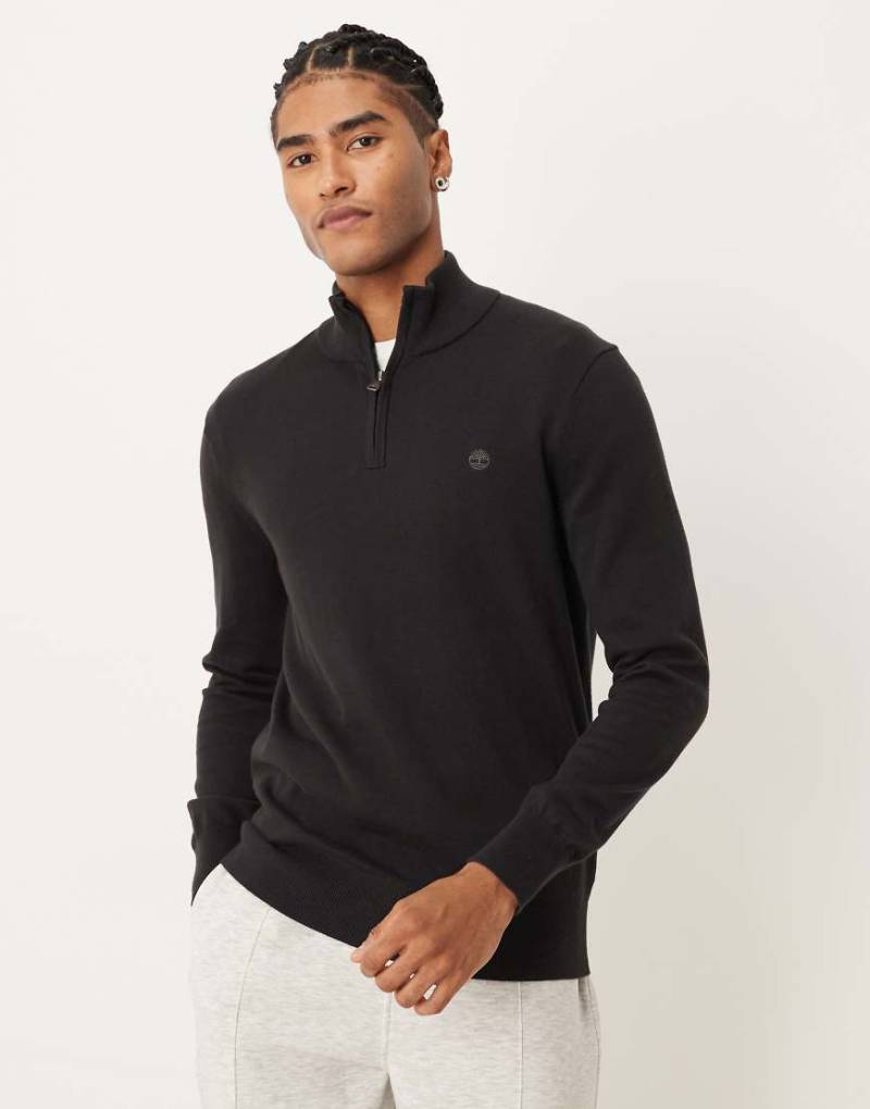 Timberland - Williams River - Garngefärbter Pullover in Schwarz/Asphalt mit kurzem Reißverschluss von Timberland