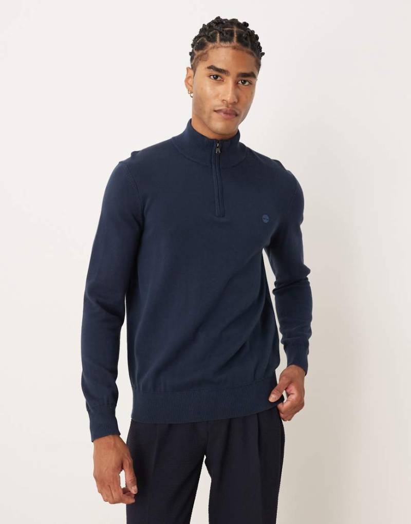 Timberland - Williams River - Garngefärbter Pullover in dunkler Saphir/dunkler Denim mit kurzem Reißverschluss-Schwarz von Timberland