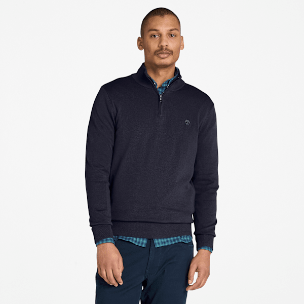 Timberland - Garngefärbter Williams River Pullover mit Viertelreißverschluss für Herren in Dunkelblau, Mann, Blau, Größe: XXL von Timberland