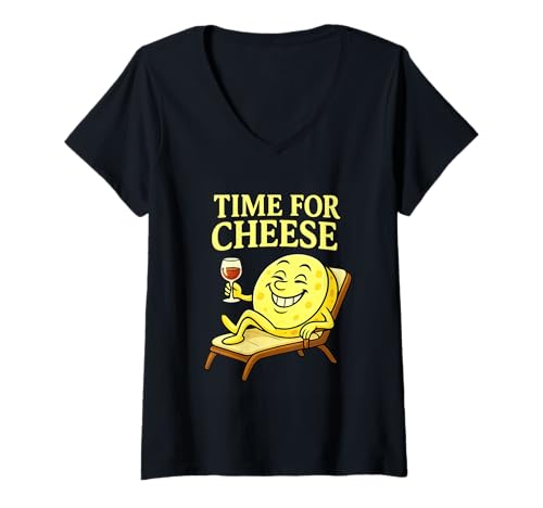 Damen Süßes Käserad Lounging with Wine Humorous Foodie Pun T-Shirt mit V-Ausschnitt Damen Süßes Käserad Lounging with Wine Humorous Foodie Pun T-Shirt mit V-Ausschnitt von Time For Cheese Funny Wine & Cheese Lover Shirt
