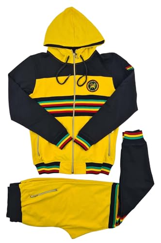Time Is Money Herren Urban Designer Rasta Lion One Love Streetwear Trainingsanzug, Schwarz, Rot, Gelb, Grün, gelb, M von Time Is Money