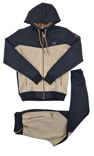 Time Is Money Urban Designer Activewear Herren Trainingsanzug mit Kapuze und kontrastierenden Einsätzen, Schwarz, Olivgrün, Weiß, Schwarz / Beige, XL Time Is Money Urban Designer Activewear Herren Trainingsanzug mit Kapuze und kontrastierenden Einsätzen, Schwarz, Olivgrün, Weiß, Schwarz / Beige, XL von Time Is Money