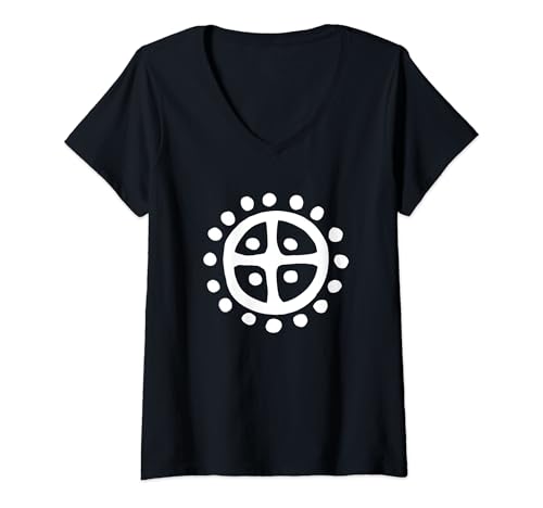 Damen Nordisches Sonnenrad-Symbol | prähistorische nordische Symbole T-Shirt mit V-Ausschnitt von Time Nomads | Viking Clothing